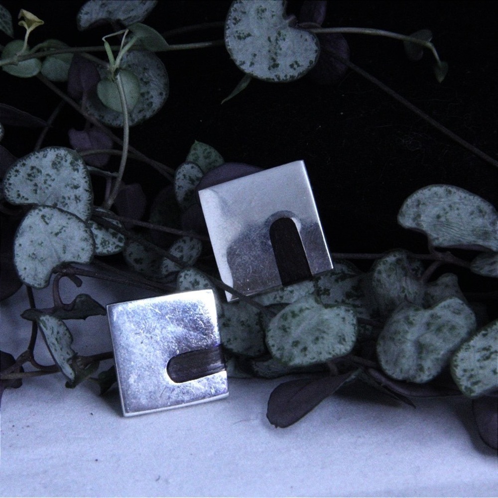 Taxco Sterling Silver Modernist Square Stud Earrings Mexico Geometric Vintage